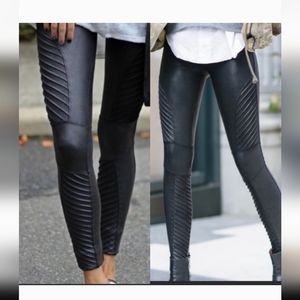 Spanx Faux Leather Moto Leggings, Black Metallic S